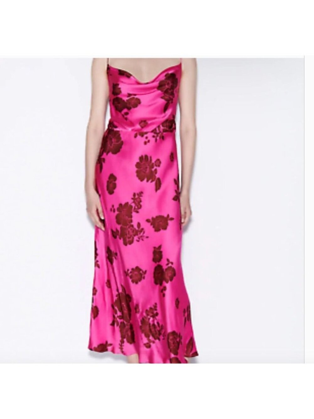 NWT ZARA Midi Length Pink &‎ Brown Floral Slip Dress Size Small